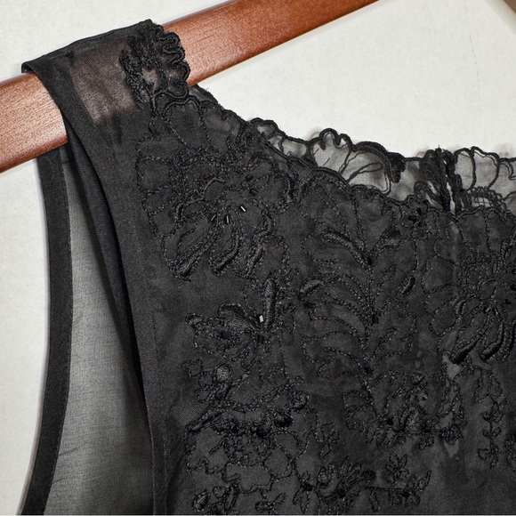 Ann Taylor Black Silk Slip Dress Vintage Shift Sheer Embroidered Overlay SZ 2 - Picture 6 of 16